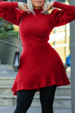 Red Casual Solid Patchwork O Neck A Line Dresses