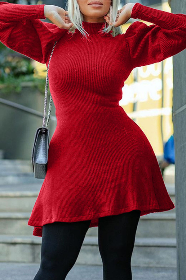 Red Casual Solid Patchwork O Neck A Line Dresses