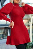 Red Casual Solid Patchwork O Neck A Line Dresses