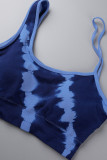 Blue Sportswear Print Patchwork Asymmetrical Collar Sleeveless Two Pieces
