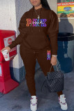 Pink Casual Street Print Patchwork Hooded Collar Long Sleeve Two Pieces