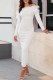 White Casual Solid Patchwork Beading Off the Shoulder Long Sleeve Dresses