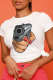 White Street Party Print Patchwork O Neck T-Shirts