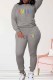 Grey Casual Print Letter O Neck Long Sleeve Two Pieces