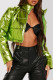Green Casual Solid Patchwork Mandarin Collar Outerwear