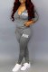 Grey Casual Print Letter Hooded Collar Long Sleeve Two Pieces