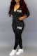 Black Casual Print Letter Hooded Collar Long Sleeve Two Pieces