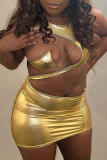 Green Sexy Solid Hollowed Out O Neck Pencil Skirt Dresses