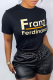 Black Casual Street Print Patchwork Letter O Neck T-Shirts