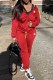 Red Casual Print Patchwork Hooded Collar Long Sleeve Two Pieces