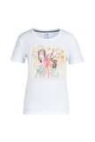 White Cute Print Patchwork O Neck T-Shirts