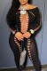 Black Sexy Solid Ripped Hollowed Out O Neck Skinny Jumpsuits