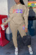 Khaki Casual Street Print Patchwork Hooded Collar Long Sleeve Two Pieces