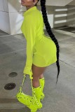 Mustard Green Sexy Casual Solid Patchwork Turndown Collar Long Sleeve Dresses