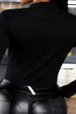 Black Casual Solid Patchwork Hot Drill O Neck Tops