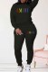 Black Casual Print Letter O Neck Long Sleeve Two Pieces