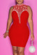 Red Sexy Solid Patchwork Hot Drill O Neck One Step Skirt Dresses
