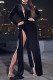 Black Sexy Solid Hollowed Out Patchwork Slit Turtleneck Evening Dress Dresses