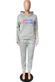 Pink Casual Street Print Patchwork Hooded Collar Long Sleeve Two Pieces