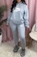 Grey Casual Print Letter Hooded Collar Long Sleeve Two Pieces
