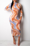 Multicolor Sexy Print Patchwork Half A Turtleneck Pencil Skirt Dresses