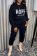 Black Casual Street Print Patchwork O Neck Long Sleeve Two Pieces