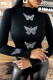 Black Casual Solid Patchwork Hot Drill O Neck Tops