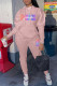 Pink Casual Street Print Patchwork Hooded Collar Long Sleeve Two Pieces