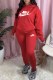 Red Casual Print Letter Hooded Collar Long Sleeve Two Pieces