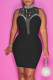 Black Sexy Solid Patchwork Hot Drill O Neck One Step Skirt Dresses