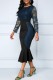 Blue Casual Patchwork Lace O Neck Long Sleeve Dresses