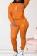 Orange Casual Print Letter O Neck Long Sleeve Two Pieces