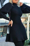 Red Casual Solid Patchwork O Neck A Line Dresses