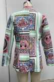 Purple Casual Print Patchwork Turn-back Collar Outerwear