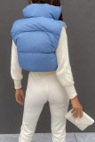 Blue Casual Solid Patchwork Mandarin Collar Outerwear