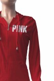 Red Casual Print Letter Hooded Collar Long Sleeve Two Pieces