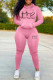 Pink Casual Print Patchwork Hooded Collar Long Sleeve Two Pieces