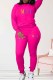 Rose Red Casual Print Letter O Neck Long Sleeve Two Pieces