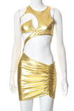 Green Sexy Solid Hollowed Out O Neck Pencil Skirt Dresses