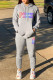 Grey Casual Street Print Patchwork Hooded Collar Long Sleeve Two Pieces