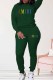 Dark Green Casual Print Letter O Neck Long Sleeve Two Pieces