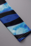 Blue Sexy Print Patchwork O Neck Dresses
