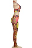 Orange Sexy Casual Print Vests Pants U Neck Sleeveless Two Pieces