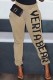 Khaki Casual Letter Print Basic Regular High Waist Pencil Trousers