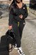 Black Casual Print Patchwork Hooded Collar Long Sleeve Two Pieces