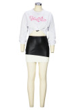 White Pink Casual Letter Print Patchwork O Neck Long Sleeve Two Pieces