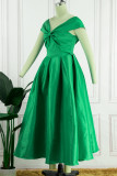 Green Sexy Formal Solid Patchwork With Bow Off the Shoulder Evening Dress Dresses