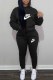Black Casual Print Letter Hooded Collar Long Sleeve Two Pieces
