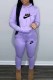 Purple Casual Print Letter Hooded Collar Long Sleeve Two Pieces