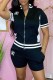 Black Street Letter Embroidered Zipper Collar Short Sleeve Two Pieces